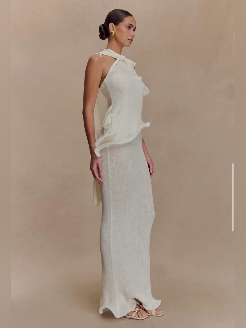 Meshki Ivory Halter Ruffle Maxi Dress - Picture 4 of 14